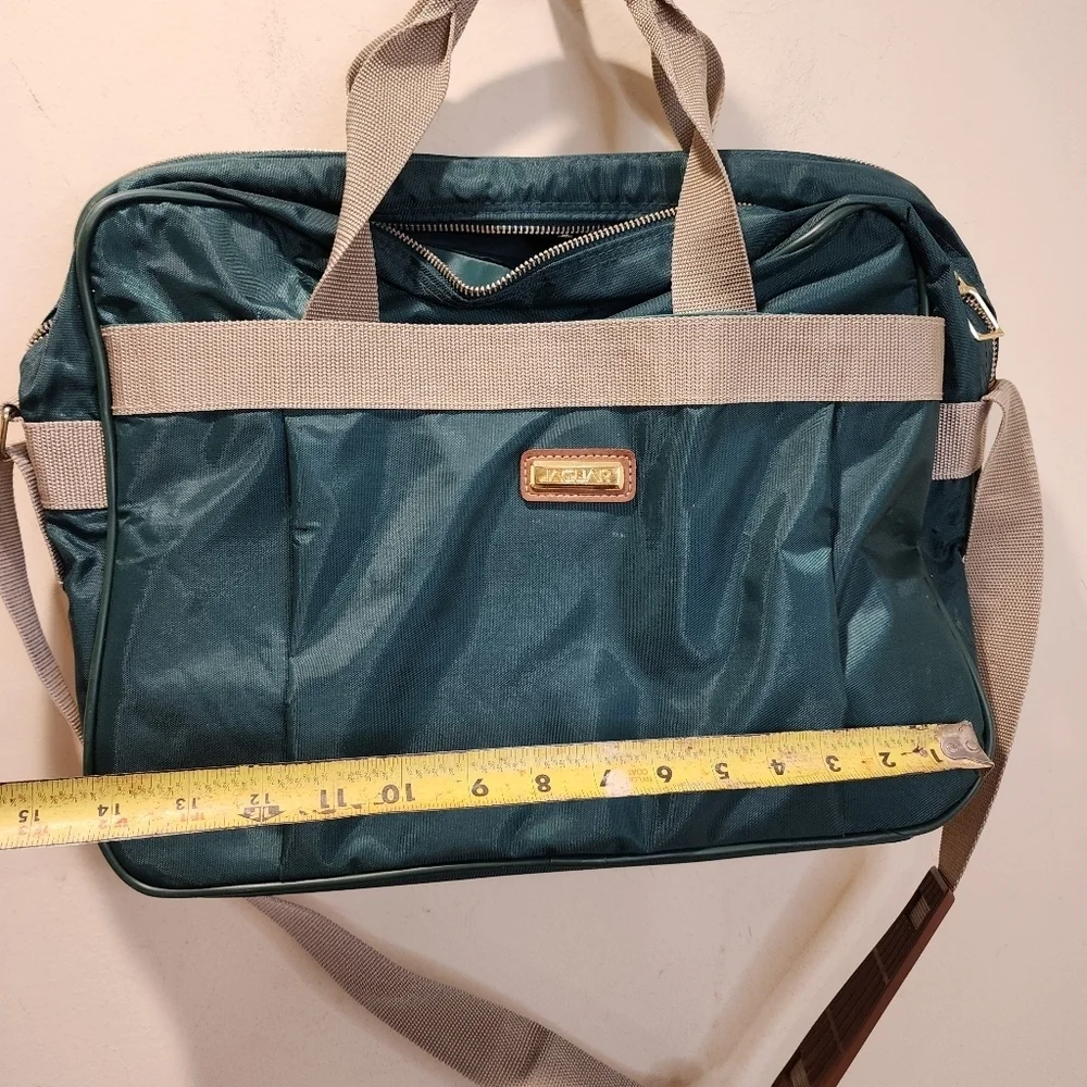 Jaguar Vintage Set Of 2 Travel Bags Teal Duffel Bag with Tan Straps